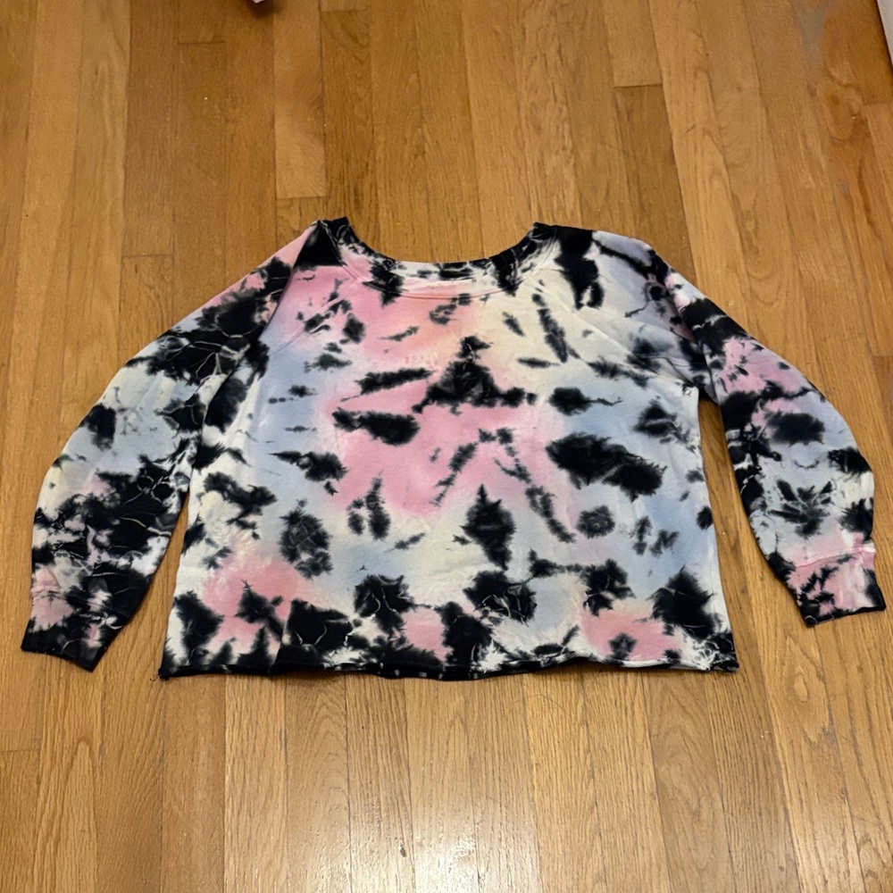 NSF Caroline TieDye Tie Dye Long Sleeve Top Cropped Sweatshirt Medium